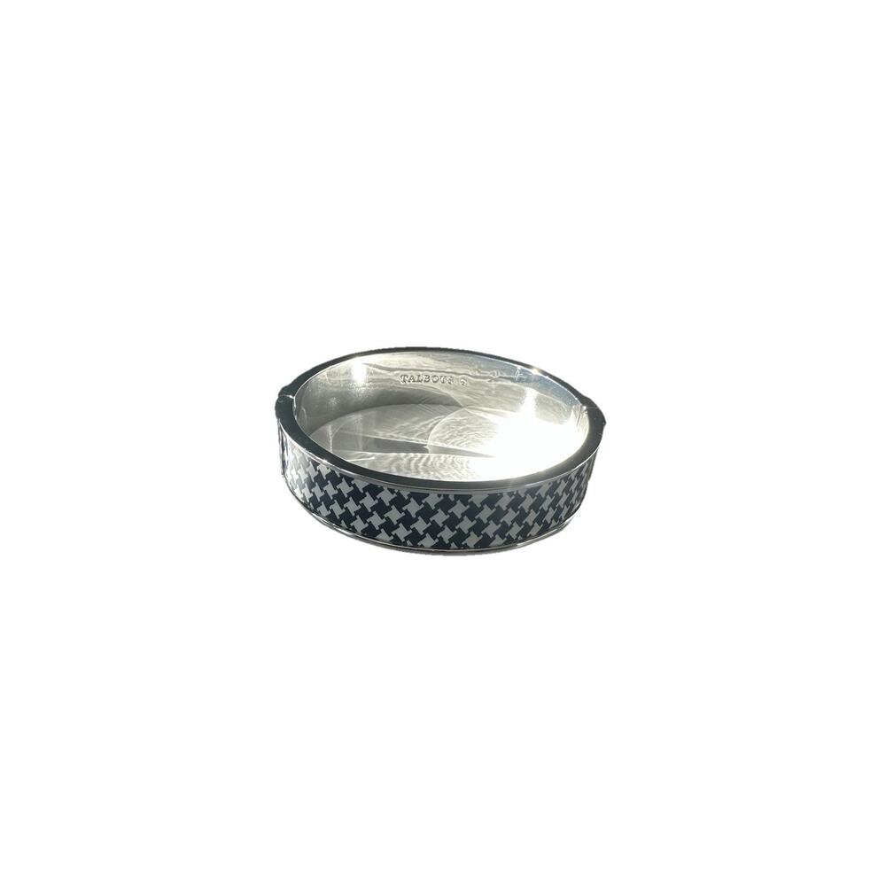 Talbots Houndstooth Bangle Bracelet Blue White Wide Enamel Silver Tone